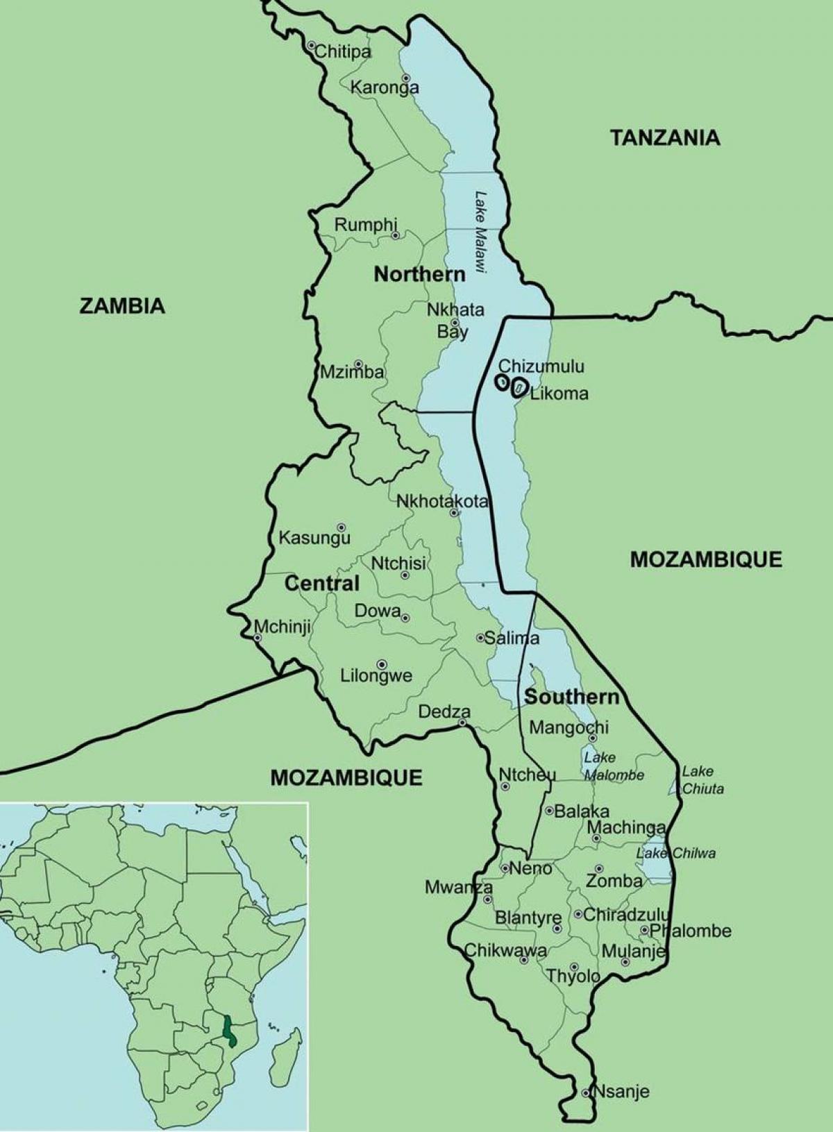 નકશો માલાવી દર્શાવે જિલ્લાઓ