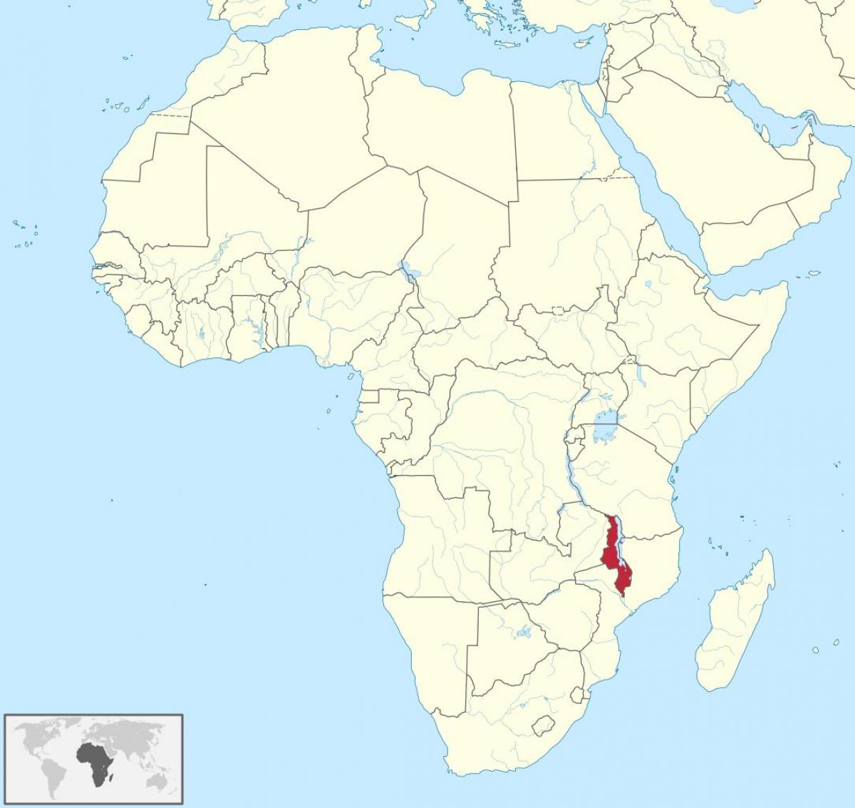 નકશો આફ્રિકા દર્શાવે માલાવી